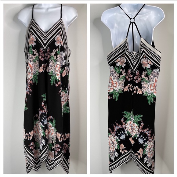 Maurice’s Dress Handkerchief Black Floral Boho - Picture 1 of 3